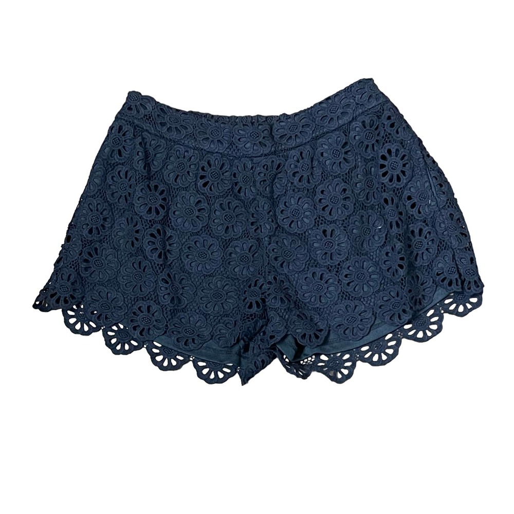 THML Crochet Lace Floral Shorts Pull On Navy Blue 100% Cotton‎ Women Size Medium